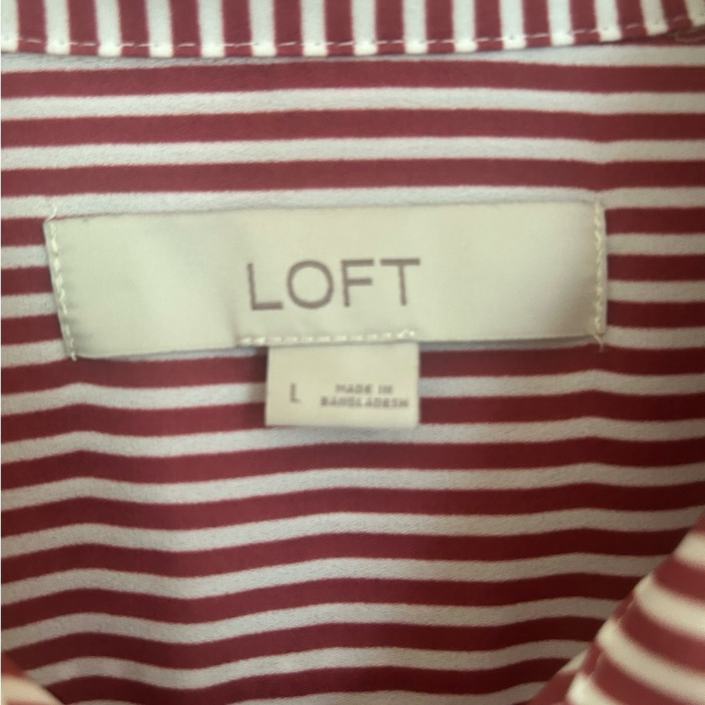 LOFT Women’s Stripped Dress Shirt Maroon and White Size L - Picture 3 of 10